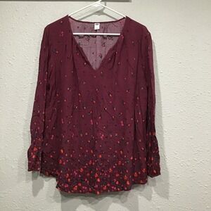 Old Navy Open Neck Floral Flowy Blouse Sz L Dark Romantic Peasant Feminine Boho